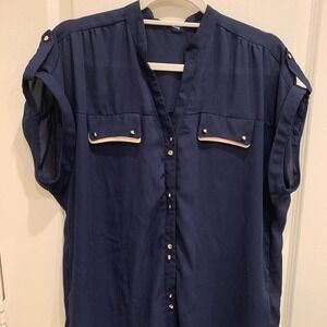 Vintage Charlotte Russe‎ Navy Blue Sheer Gold Buttons Sz XL